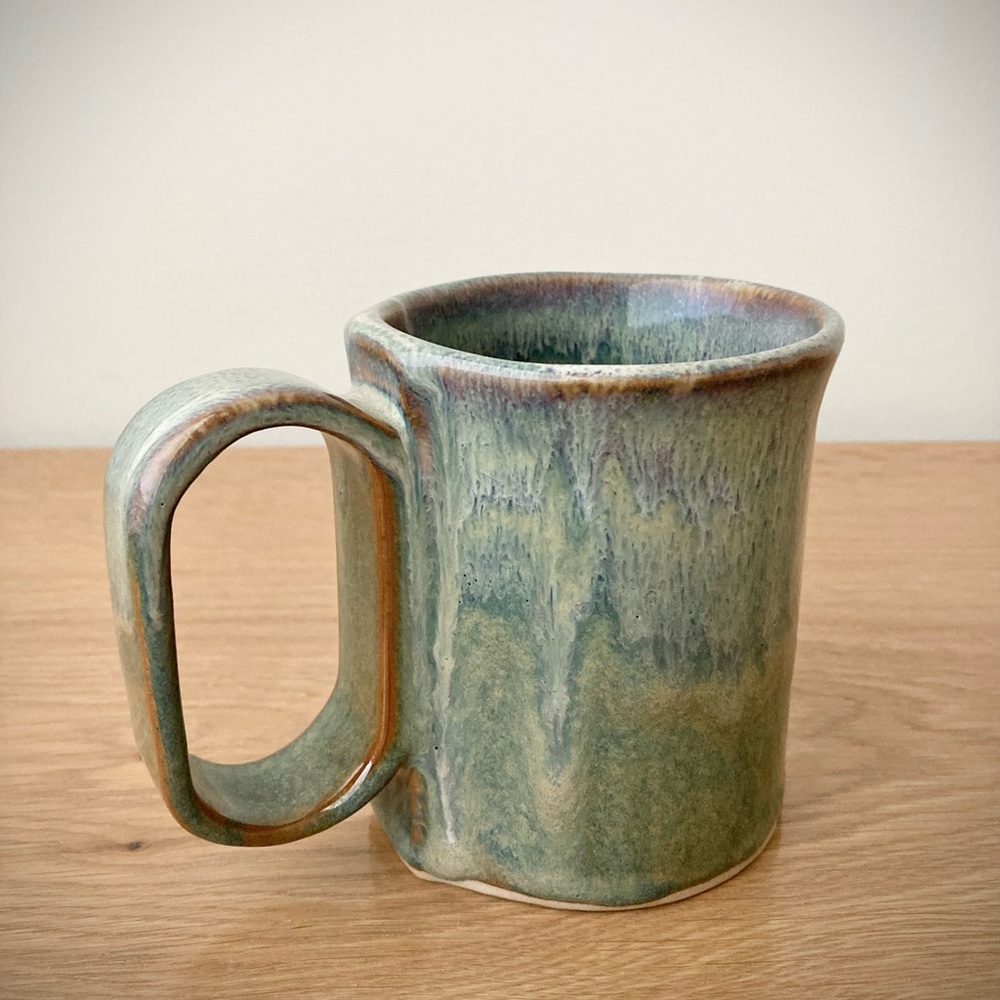 studio pottery artist signed rustic mug cup farmhouse cottage green blue brown - Picture 4 of 11